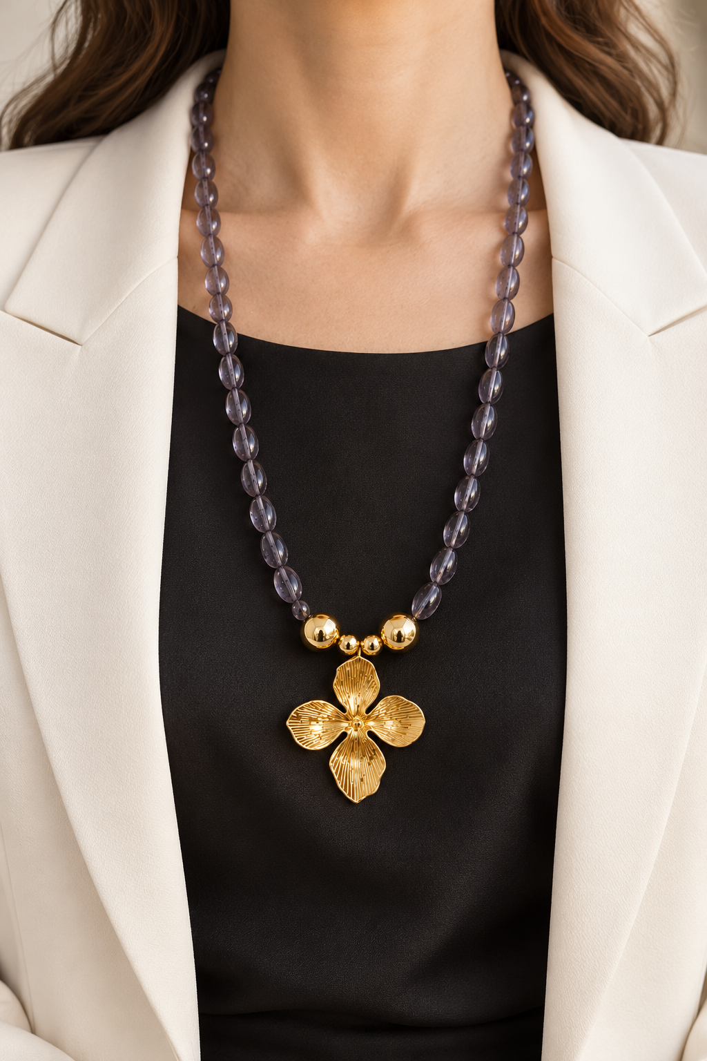 Collier Brume d’Or – Quartz fumé
