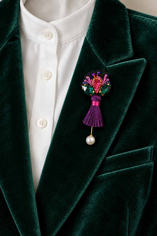 The Mischievous One — Embroidered tassel brooch