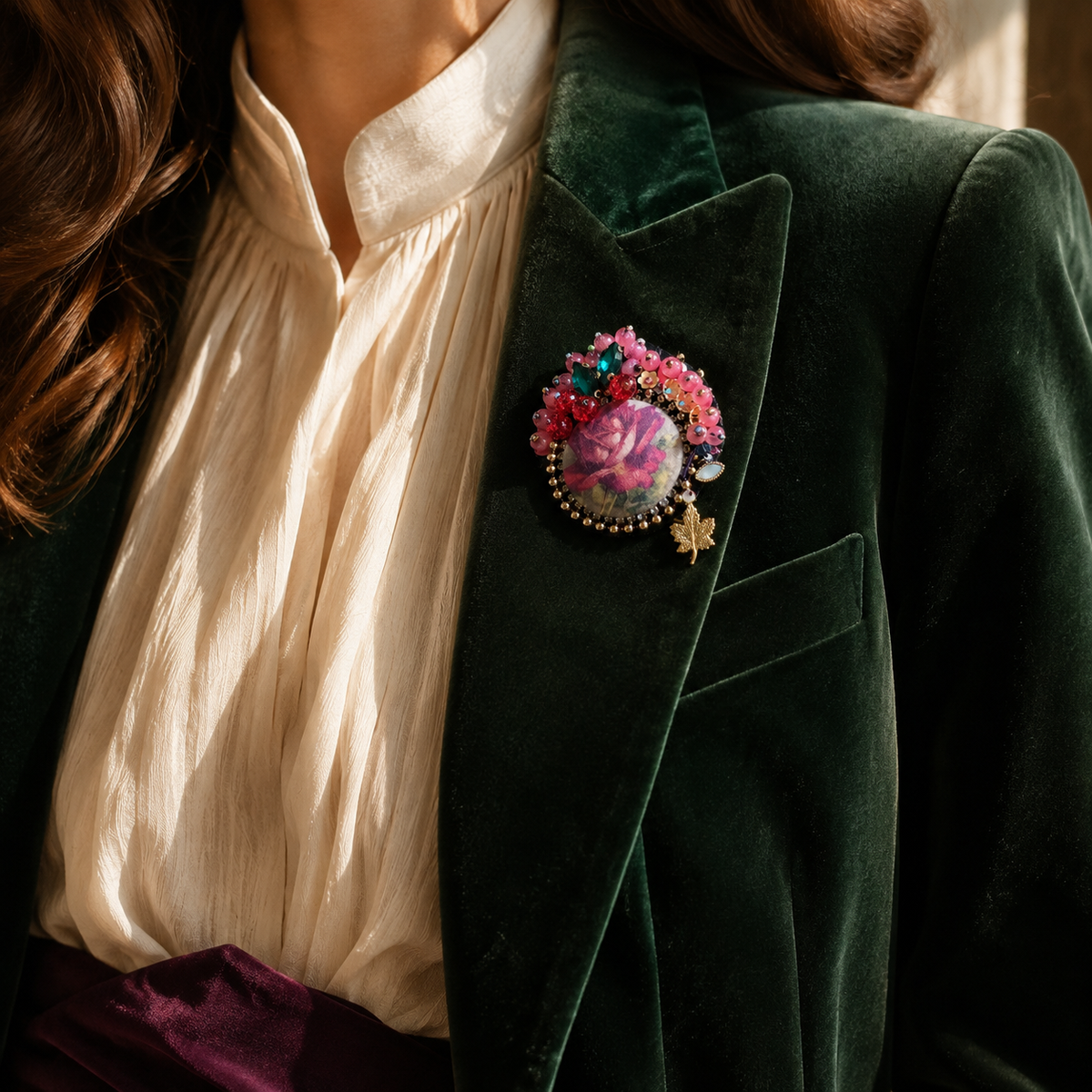 Léonie — Broche fleurie brodée à la main