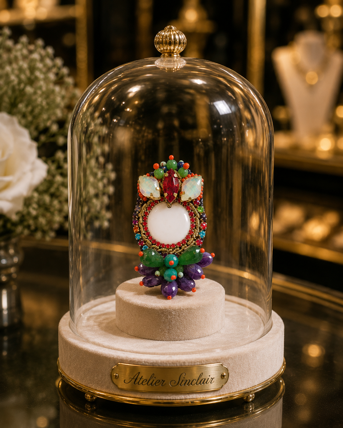 Broche brodée avec cœur en porcelaine de Limoges | Collection Éclats nomades