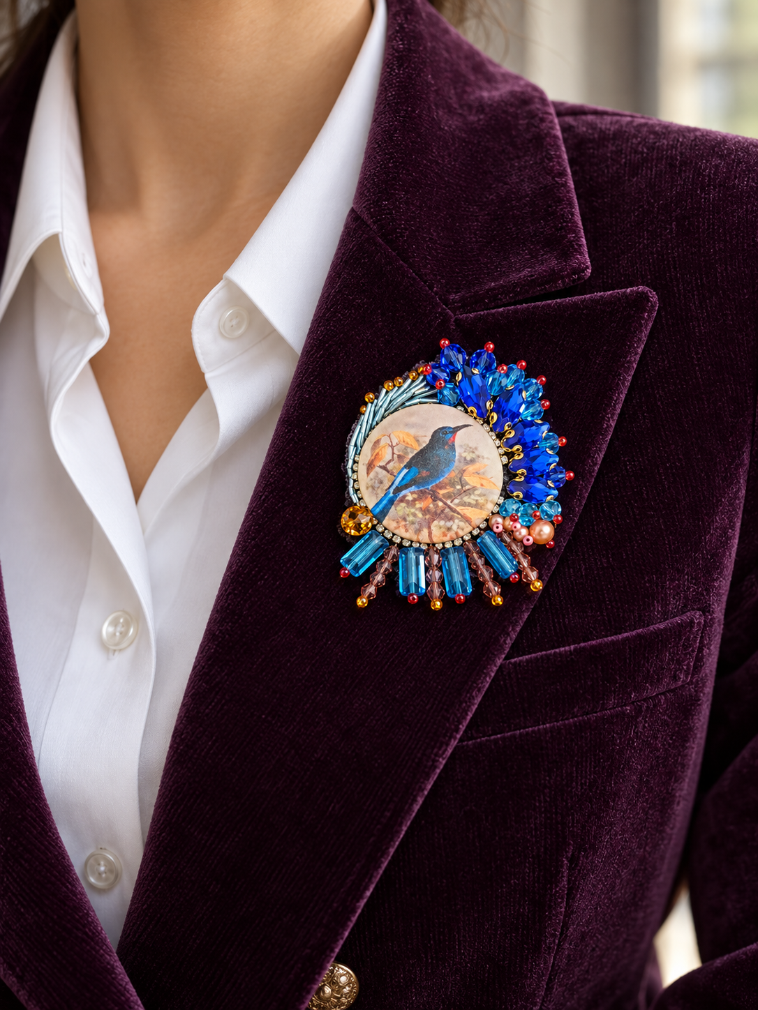 Broche « L’Oiseau des songes » — brodée à la main
