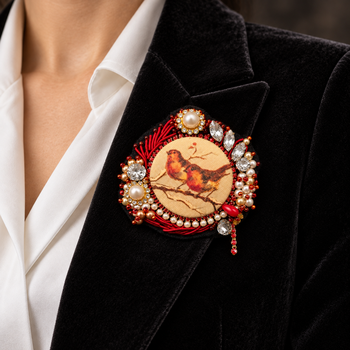 Les Murmures du destin — Broche brodée à la main