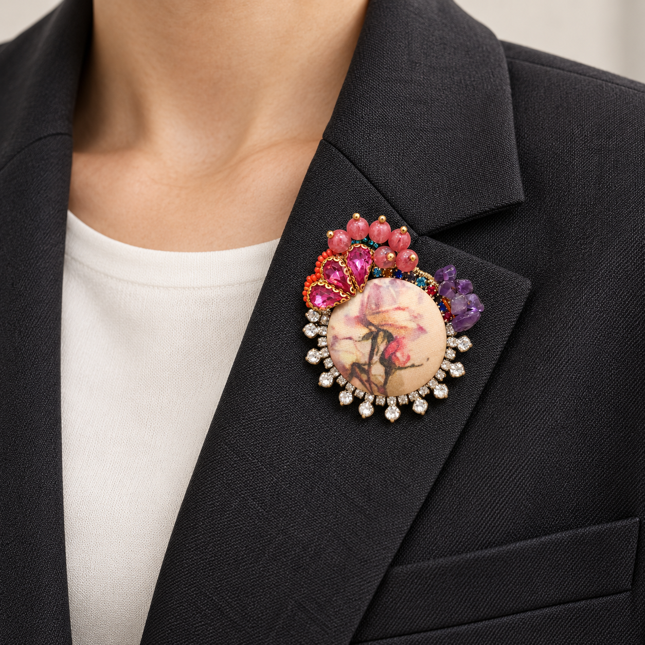Broche brodée Jardin bohème – Pièce unique