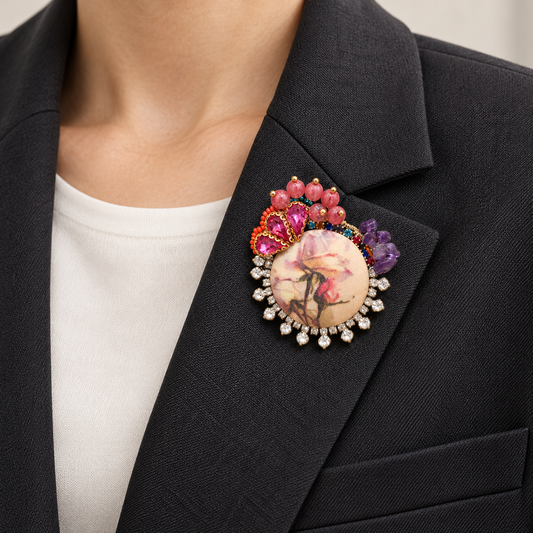 Broche brodée Jardin bohème – Pièce unique