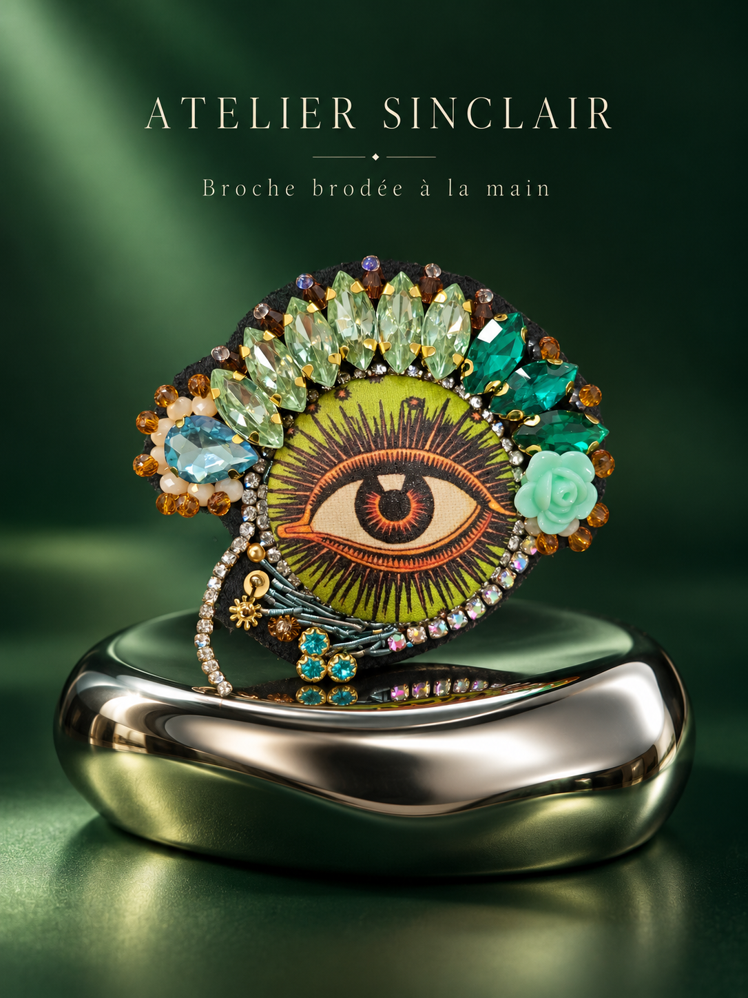 L’Œil de la Muse — Broche brodée à la main