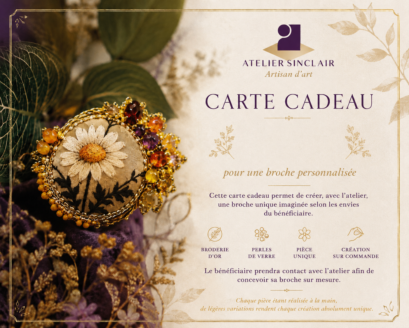 Carte Cadeau - une broche brodée sur mesure