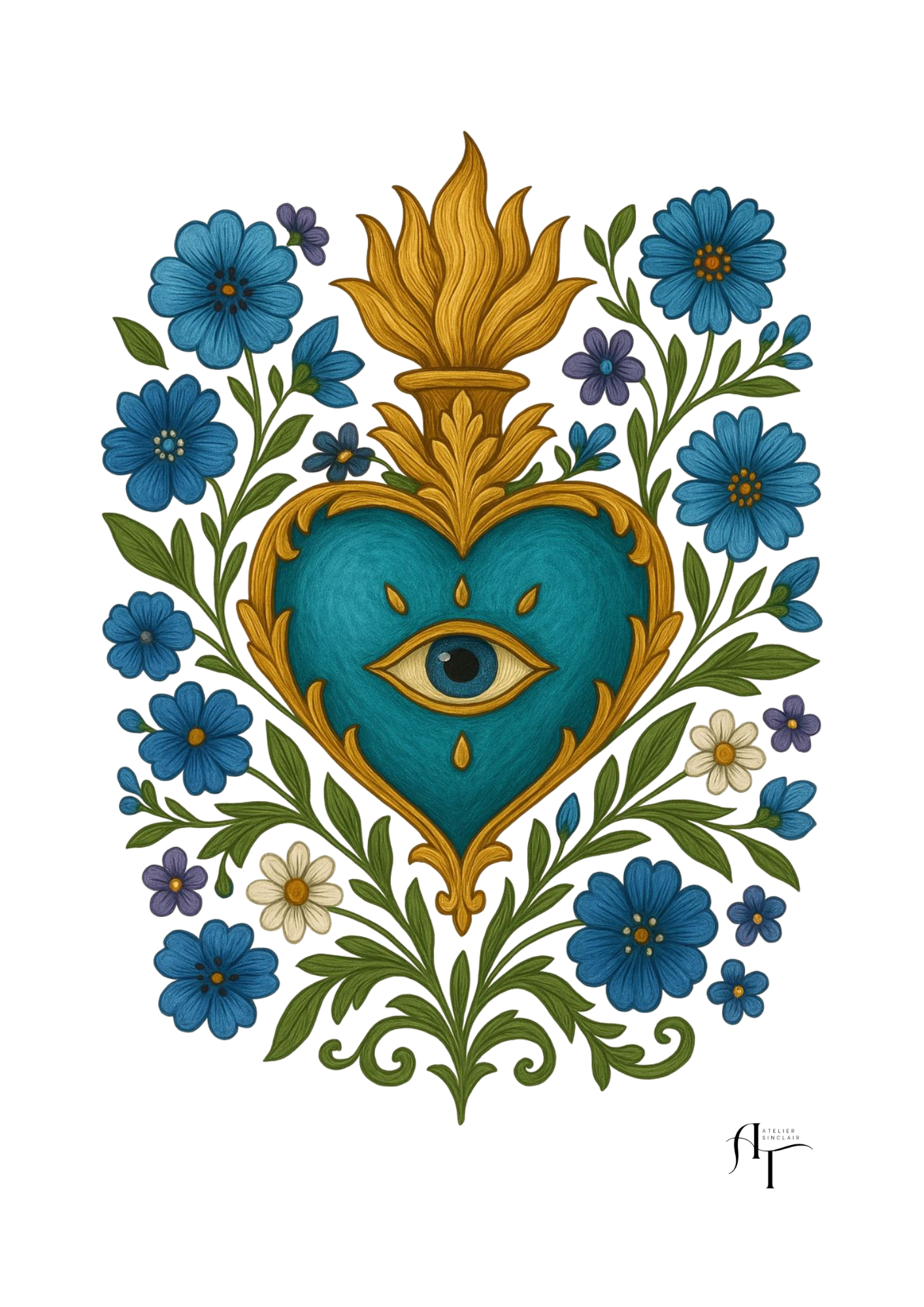 AFFICHE-Coeur aux Fleurs Bleues