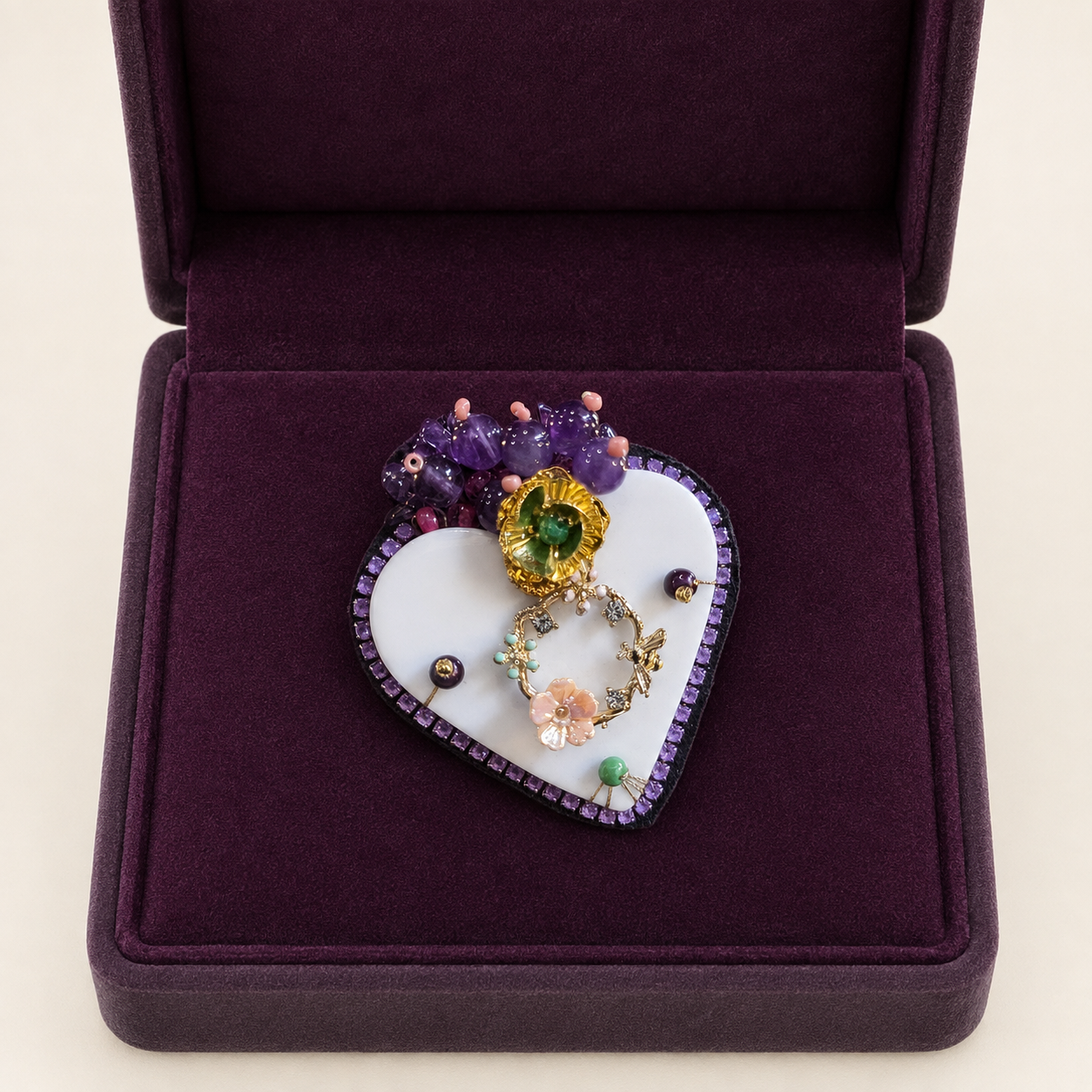 Broche Byzance – Cœur en porcelaine de Limoges