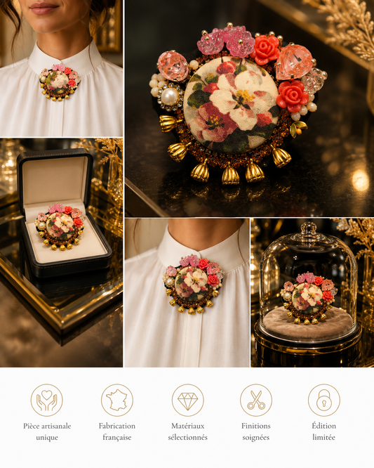 Fleurs d'églantier / broche brodée à la main