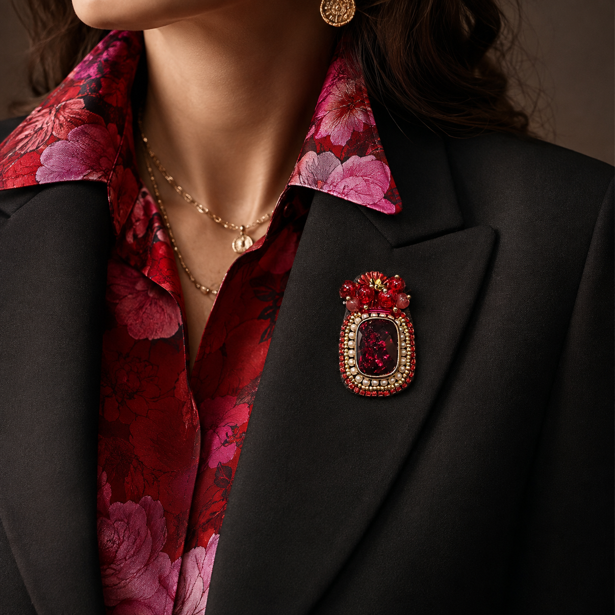 Broche brodée  Ardeur — Collection Émotions