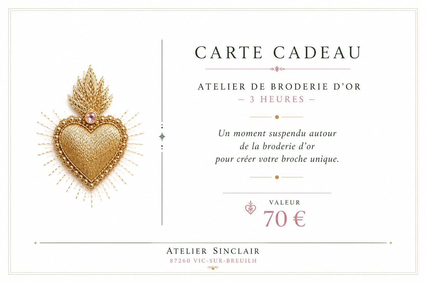 CARTE CADEAUX / COURS DE BRODERIE D'OR