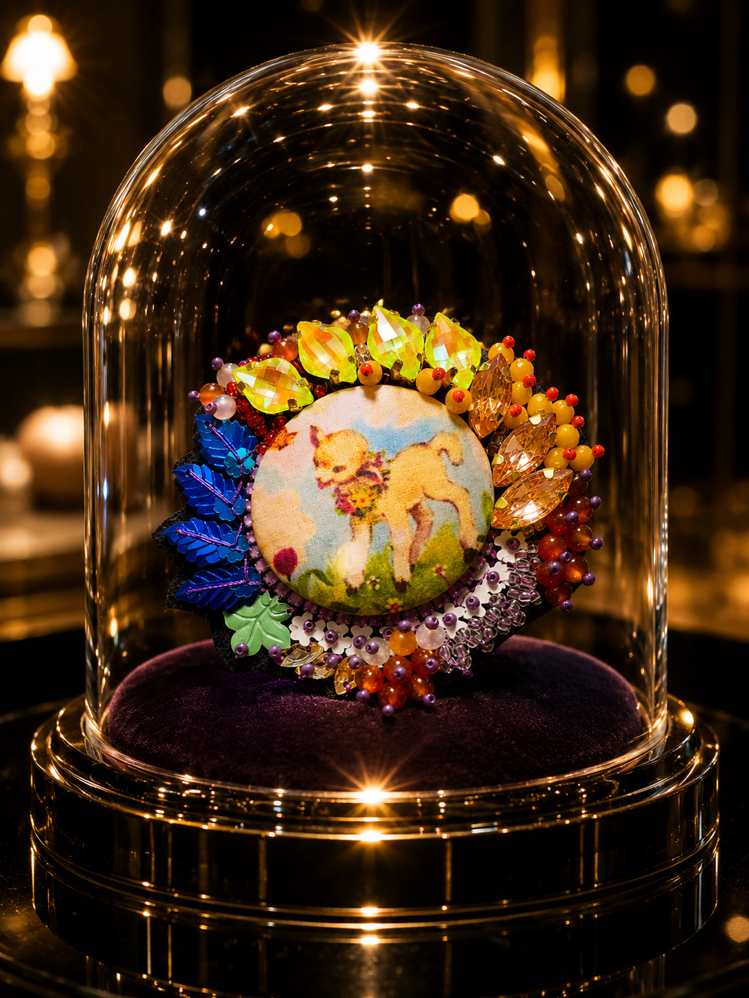Broche brodée Agneau Fleuri