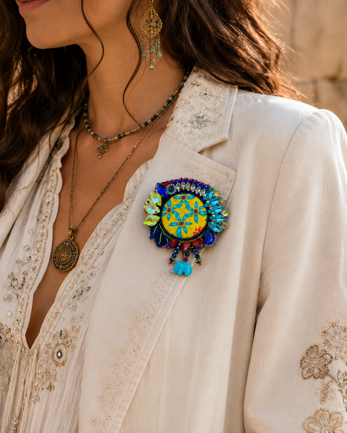Broche artisanale "Petit Soleil