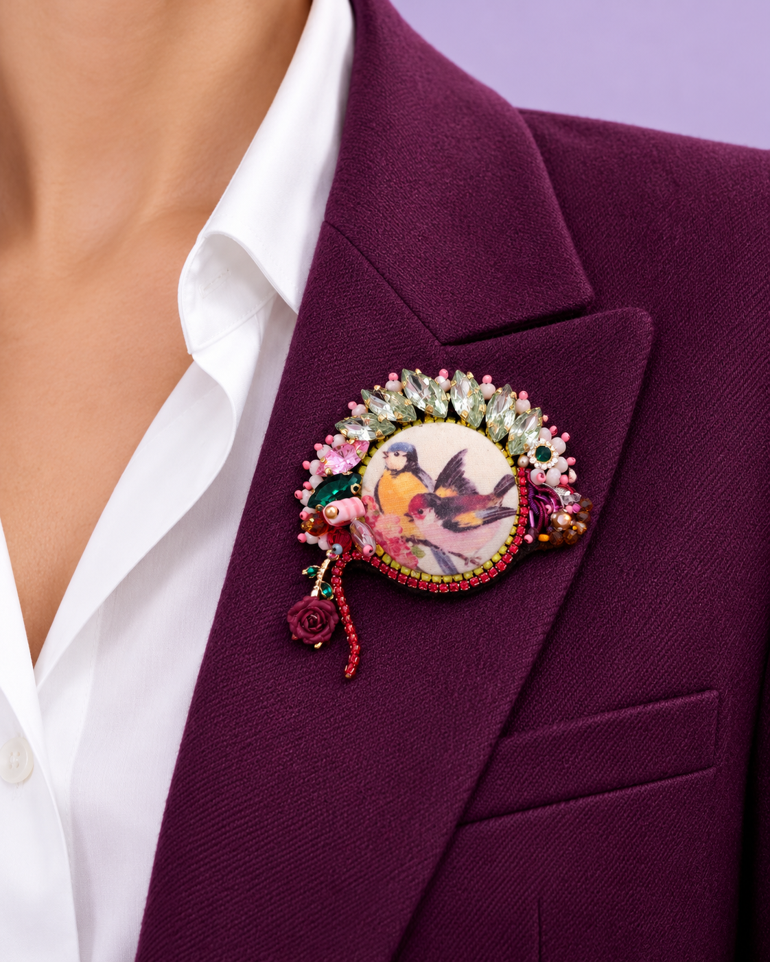 À deux, le printemps — Broche brodée à la main