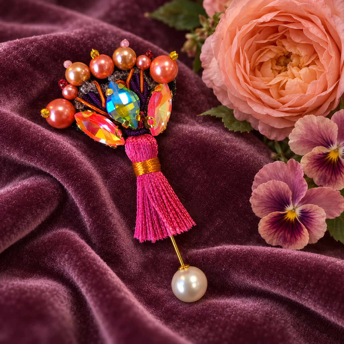 La Fantaisiste — Broche fibule brodée à pompon

Collection Les Petits Trésors