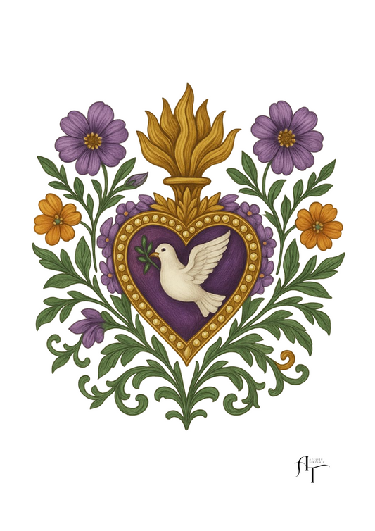 "Cœur Violet à la Colombe – Symbole de Paix"