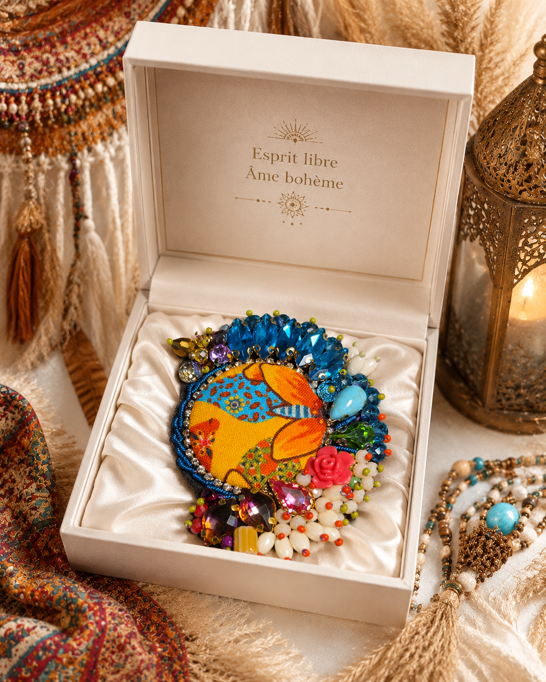 Broche brodée Zingara | Broche bohème chic artisanale | Pièce unique