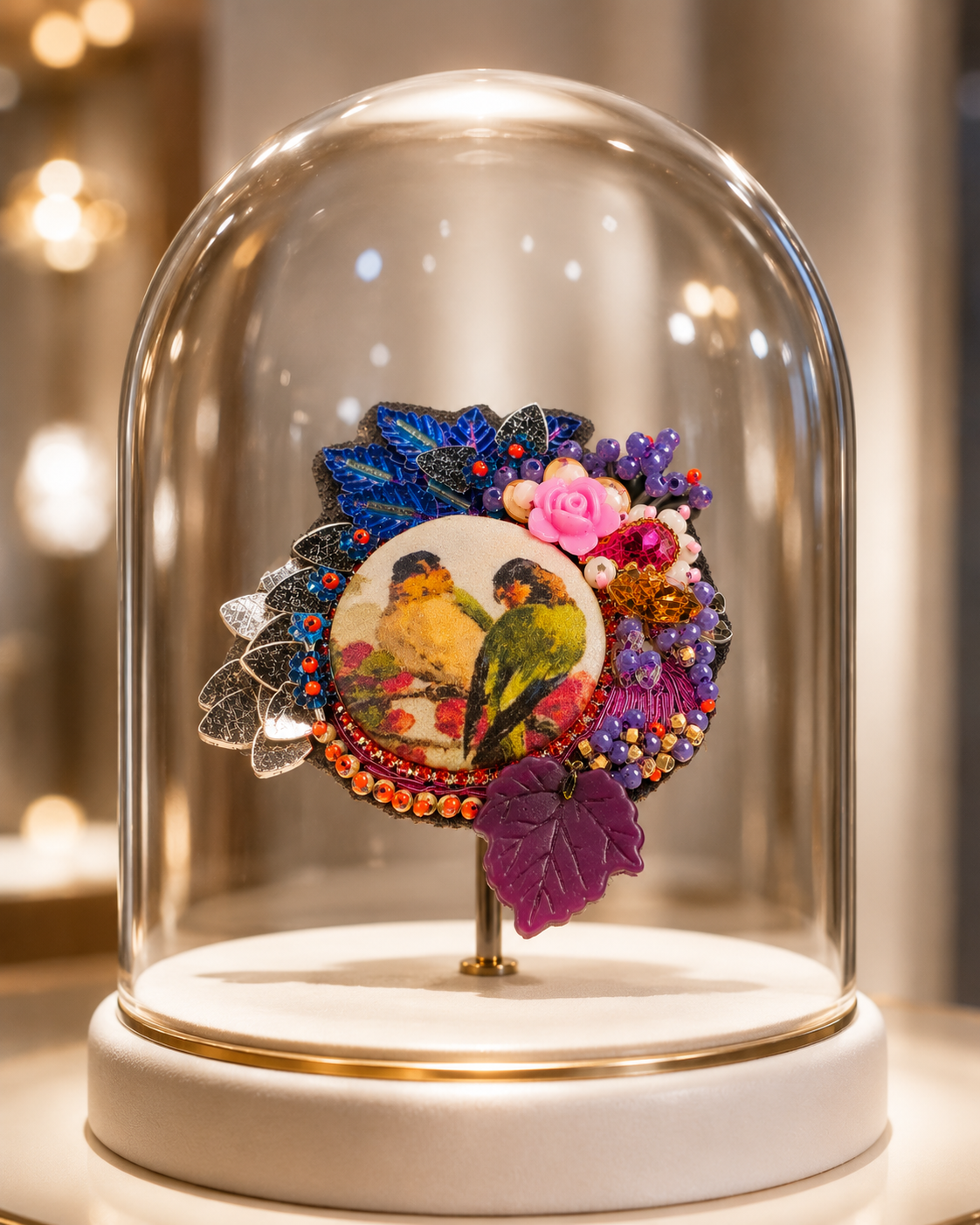 Broche artisanale « Les Inséparables » 🕊️