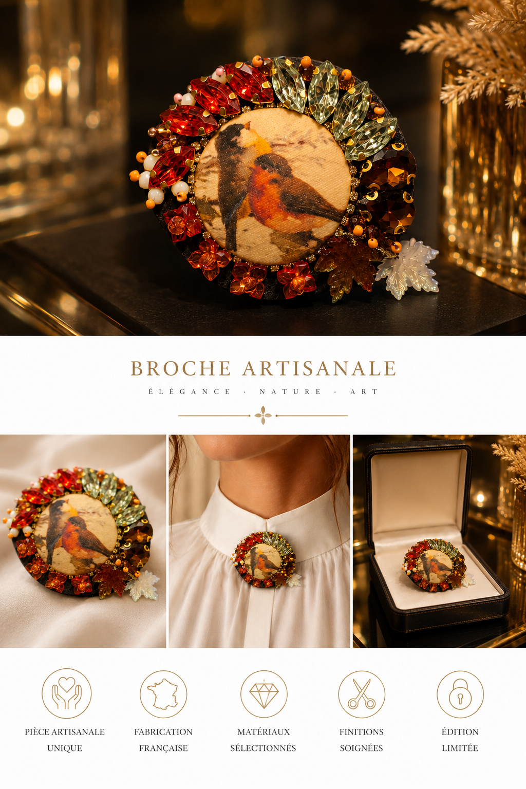 Le duo . Broche brodée à la main