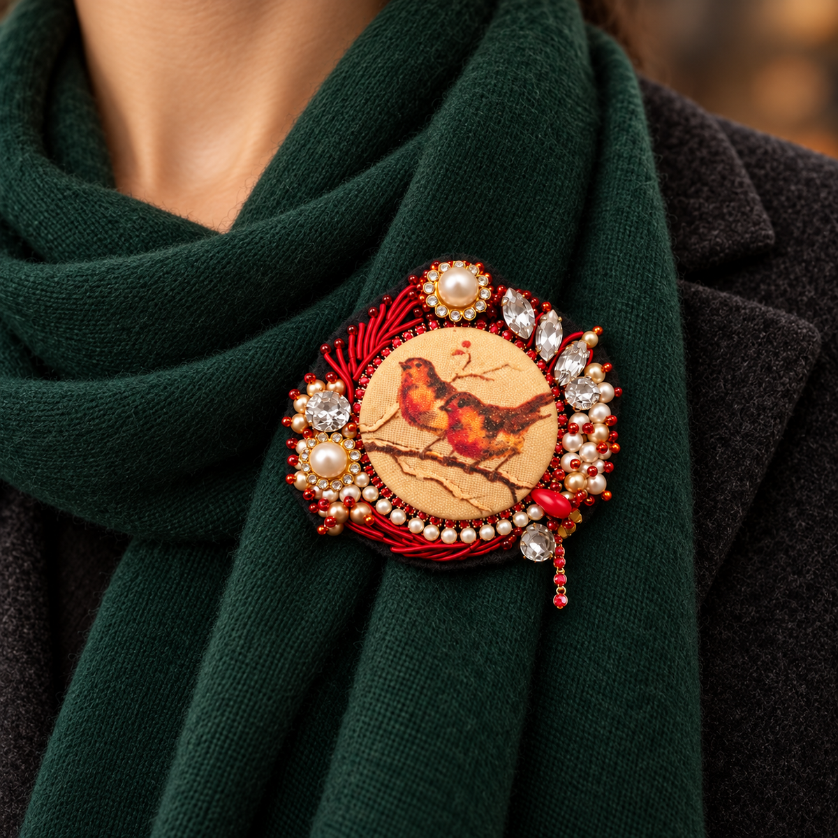 Les Murmures du destin — Broche brodée à la main
