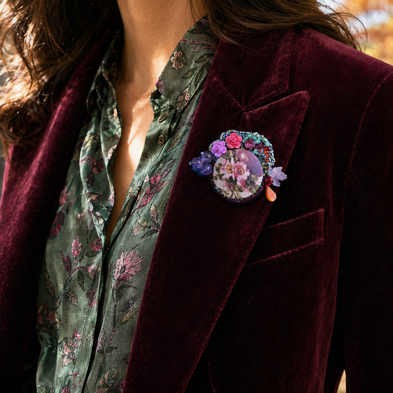Isadora — Broche fleurie brodée à la main