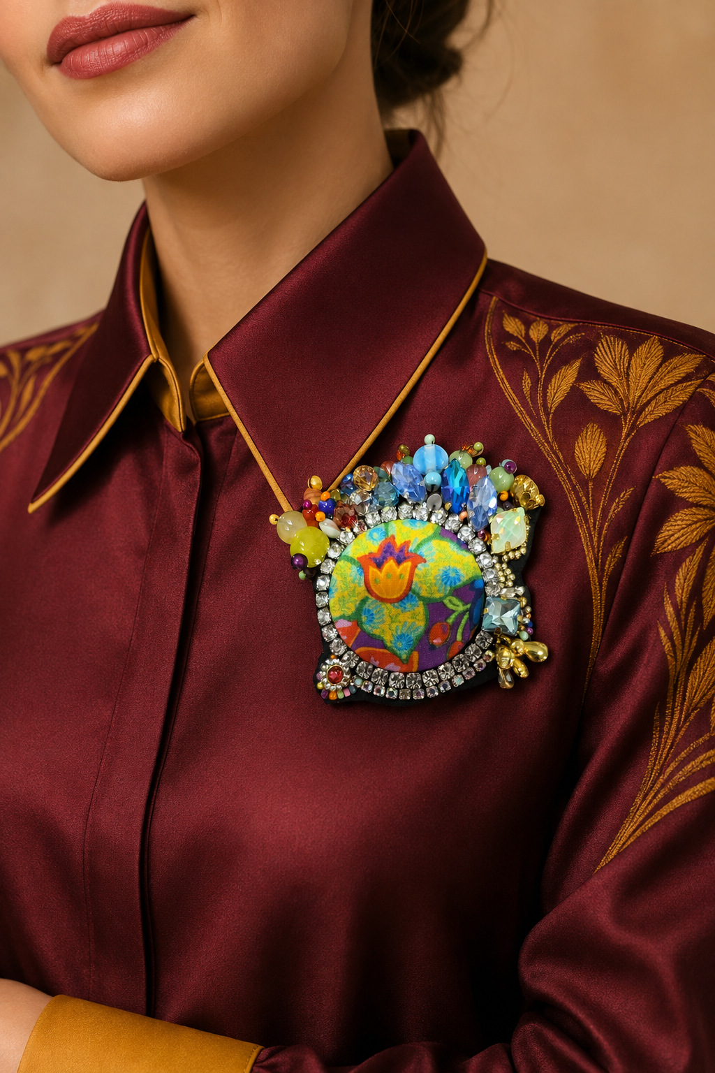 Broche brodée Esmeralda – Collection Manouche
