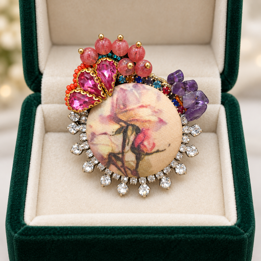 Broche brodée Jardin bohème – Pièce unique